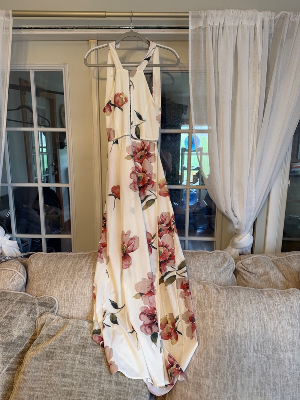 Grace Ivory Maxi Dress with Pink Floral Print
